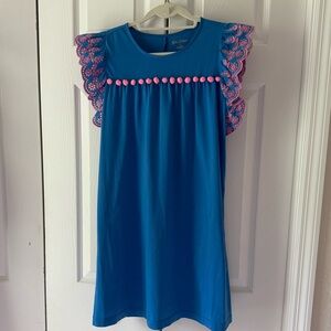 Lilly Pulitzer Blue Dress with Pink Trim, Size Small